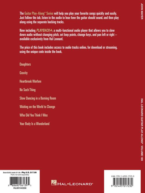 Mayer, John - Guitar Play-Along Vol. 189 - Book/Online Audio