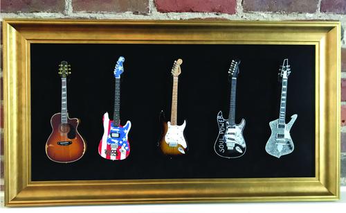 33 X 18 Mini Guitar Display Frame Black Suede Gold Leafing Holds 5 Models