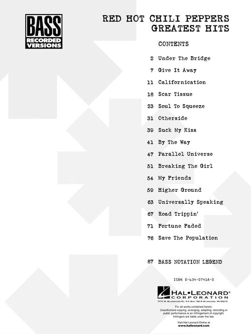 Red Hot Chili Peppers - Greatest Hits - Bass Recorded Versions