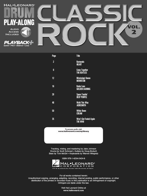 Classic Rock - Drum Play-Along Volume 2 - Book/Online Audio