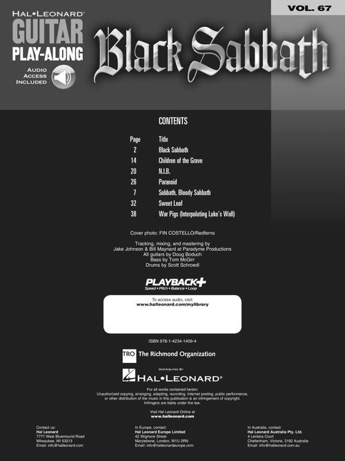Black Sabbath - Guitar Play-Along Volume 67 - Book/Online Audio