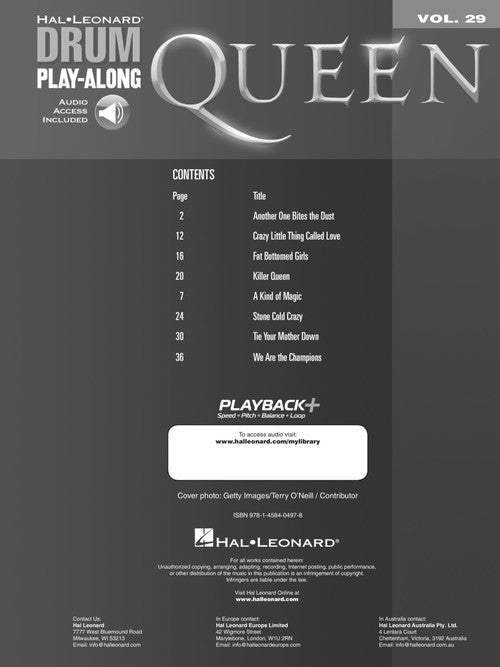 Queen - Drum Play-Along Vol. 29 - Book/Online Audio