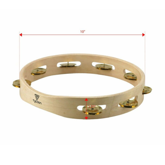 Single Row Wooden Tambourine - Brass Jingles