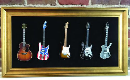 33 X 18 Mini Guitar Display Frame Black Suede Gold Leafing Holds 5 Models