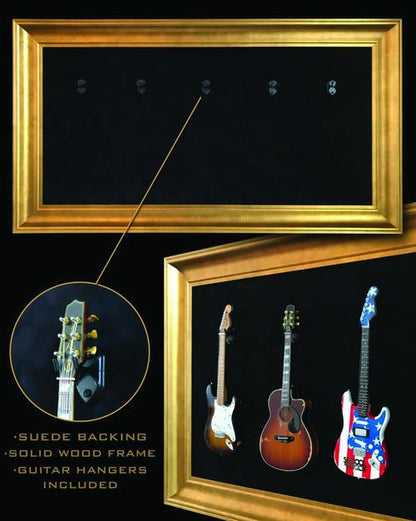 33 X 18 Mini Guitar Display Frame Black Suede Gold Leafing Holds 5 Models