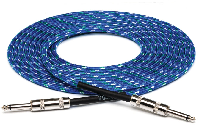 Cloth Guitar Cable, Hosa Straight To Same, 18 Ft, Blue/green/white