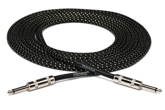 Cloth Guitar Cable, Hosa Straight To Same, 18 Ft, Black/gold