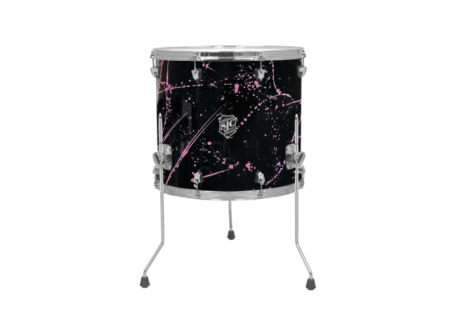 Navigator Floor Tom 16x18 Black W/ Pink Splatter, Chrome Hw - Black w/ Pink Splatter