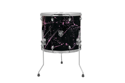 Navigator Floor Tom 16x18 Black W/ Pink Splatter, Chrome Hw - Black w/ Pink Splatter