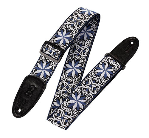 Sixties Hootenanny Jacquard Weave Guitar Strap - Floral Blue
