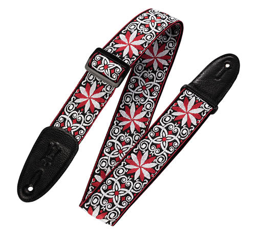 Sixties Hootenanny Jacquard Weave Guitar Strap - Floral Red
