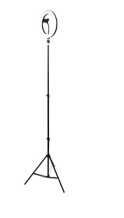 Set Of Two (2) Height-adjustable Stands With Pivoting Led Ring Lights And Universal Pho