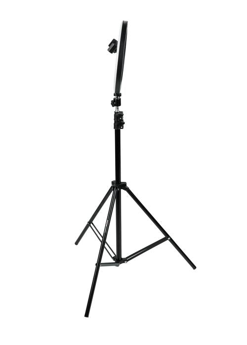 Set Of Two (2) Height-adjustable Stands With Pivoting Led Ring Lights And Universal Pho