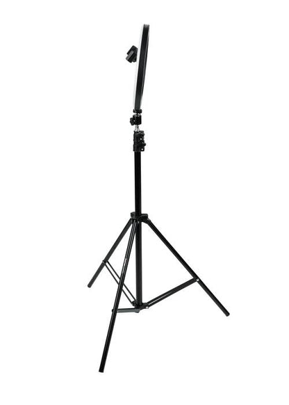 Set Of Two (2) Height-adjustable Stands With Pivoting Led Ring Lights And Universal Pho