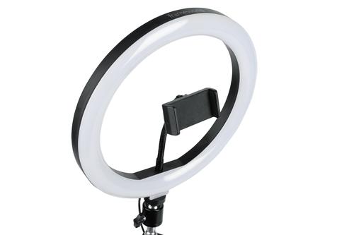 Set Of Two (2) Height-adjustable Stands With Pivoting Led Ring Lights And Universal Pho