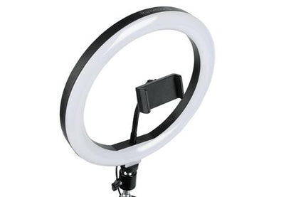 Set Of Two (2) Height-adjustable Stands With Pivoting Led Ring Lights And Universal Pho