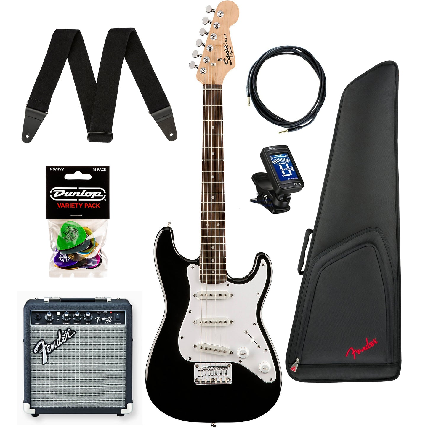 Squier Mini Black Strat Bundle With Amp