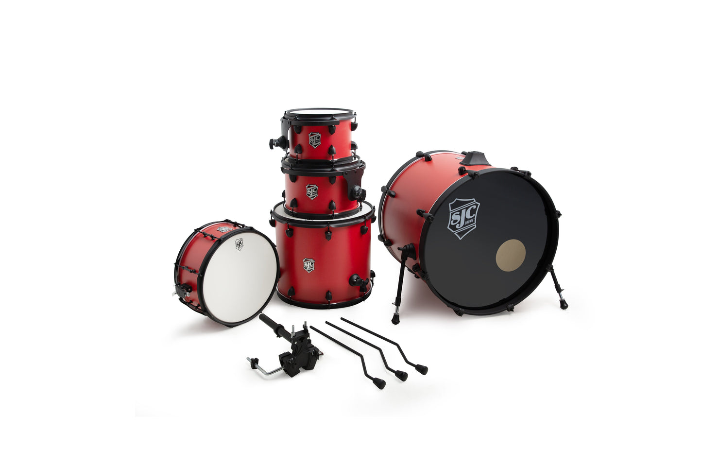 SJC Endeavor Complete 5pc Kit (10/12/16/22/14sn) Gibraltar Hardware, Paiste Cymbal Pack - Rocker Red