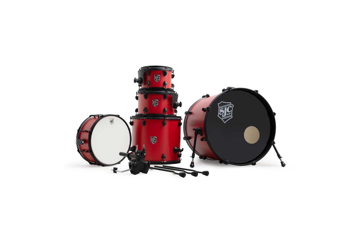 SJC Endeavor Complete 5pc Kit (10/12/16/22/14sn) Gibraltar Hardware, Paiste Cymbal Pack - Rocker Red