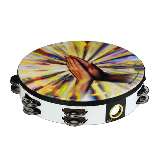 Praise Tambourine - 10" Diameter, Double Row, White, 'Celebrate' Graphic