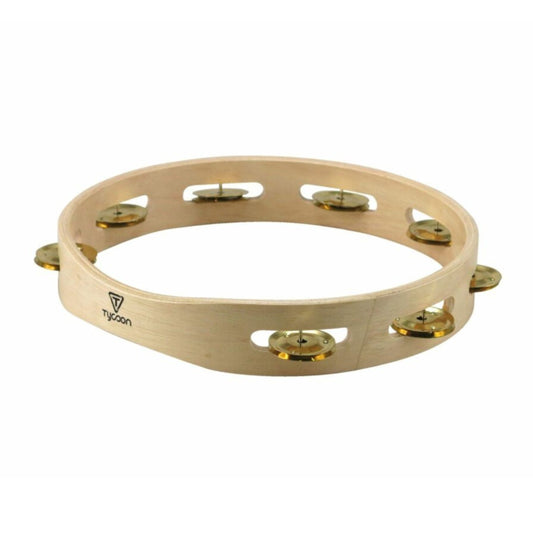 Single Row Wooden Tambourine - Brass Jingles