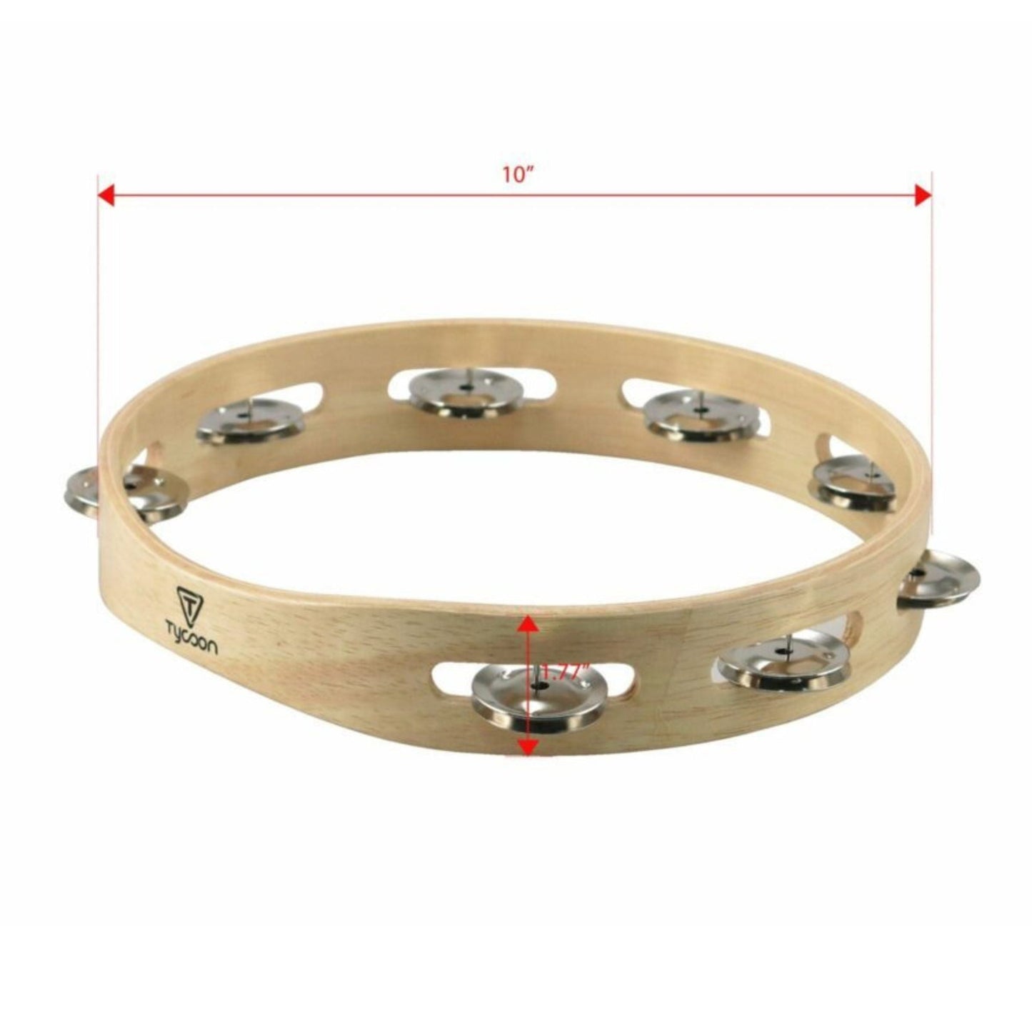 Single Row Wooden Tambourine - Steel Jingles