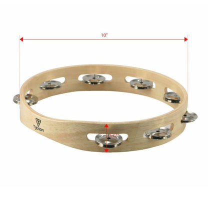 Single Row Wooden Tambourine - Steel Jingles