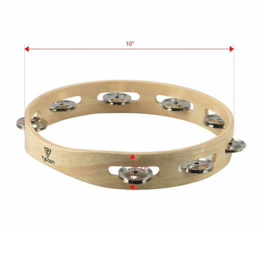 Single Row Wooden Tambourine - Steel Jingles