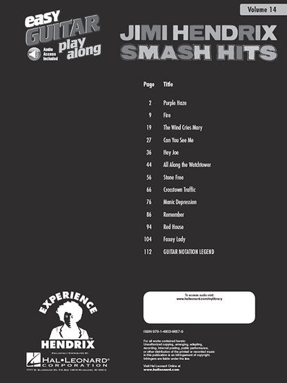 Hendrix, Jimi - Smash Hits - Easy Guitar Play-Along Vol. 14 - Book/Online Audio