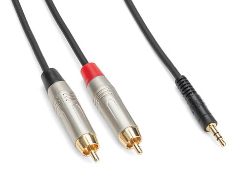 Tourtek Pro - 1/8 inch. TRS (Stereo) to Dual RCA (Metal) Cable - 9' Breakout Cable