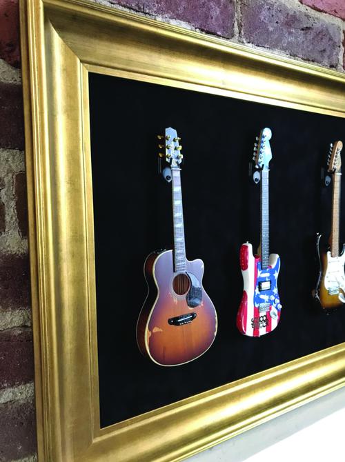 33 X 18 Mini Guitar Display Frame Black Suede Gold Leafing Holds 5 Models