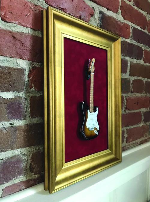 12 X 18 Mini Guitar Display Frame Red Suede Gold Frame Holds 1 Model