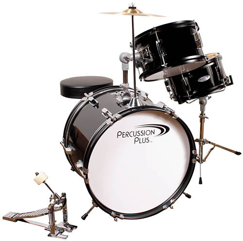 3-Piece Junior Drum Set with Cymbal & Throne – Metallic Black