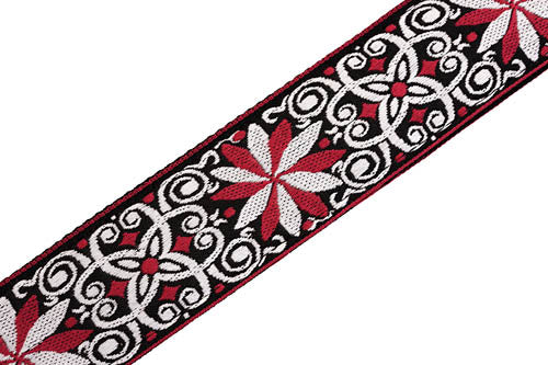 Sixties Hootenanny Jacquard Weave Guitar Strap - Floral Red