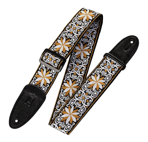 Sixties Hootenanny Jacquard Weave Guitar Strap - Floral Yellow