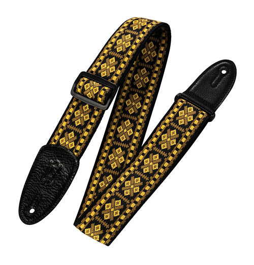 Sixties Hootenanny Jacquard Weave Guitar Strap - Yellow, Tan & Black ...