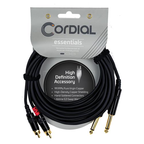 Unbalanced Twin Cable/Adapter (Black) - Two 1/4 inch. Mono Plugs - Two RCA Plugs, 2'
