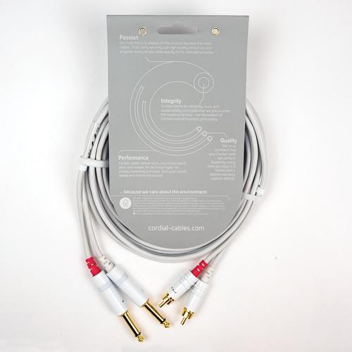Unbalanced Twin Cable/Adapter (White) - Two 1/4 inch. Mono Plugs - Two RCA Plugs, 3'