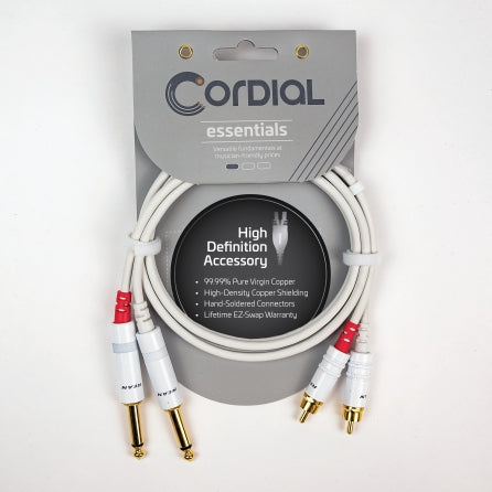Unbalanced Twin Cable/Adapter (White) - Two 1/4 inch. Mono Plugs - Two RCA Plugs, 5'