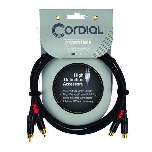 Unbalanced Twin Cable/Adapter (Black) - Two Male RCA - Two Female RCA Plugs, 10'