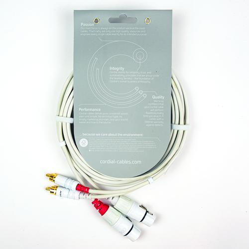 Unbalanced Twin Cable/Adapter (White) - Two Female XLR - Two Male RCA Plugs, 10'
