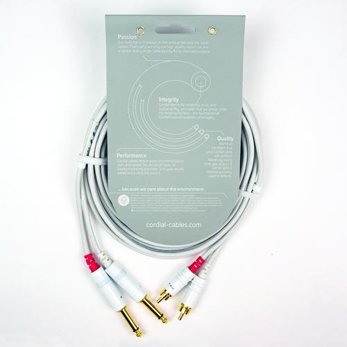 Unbalanced Twin Cable/Adapter (White) - Two 1/4 inch. Mono Plugs - Two RCA Plugs, 10'