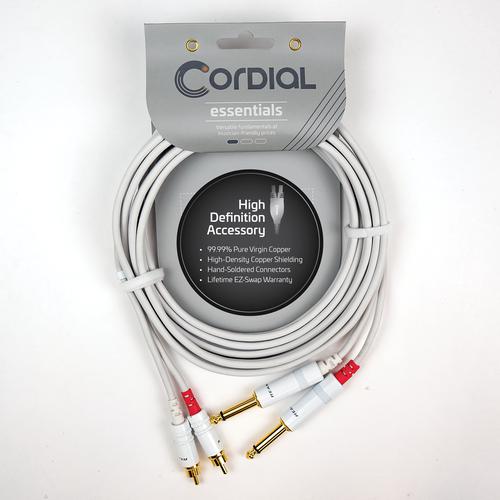 Unbalanced Twin Cable/Adapter (White) - Two 1/4 inch. Mono Plugs - Two RCA Plugs, 20'