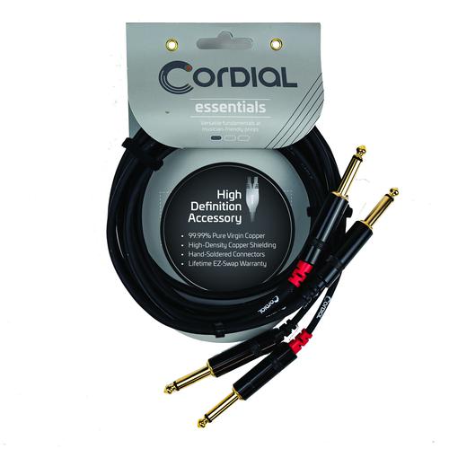 Unbalanced Twin Cable/Adapter (Black) - Two 1/4 inch. to Two 1/4 inch. Straight Mono Plugs, 20'