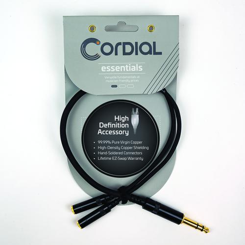 Y Adapter (Black) - 1/4 inch. Stereo TRS - Two 1/8 inch. Female Stereo Plugs, 1'
