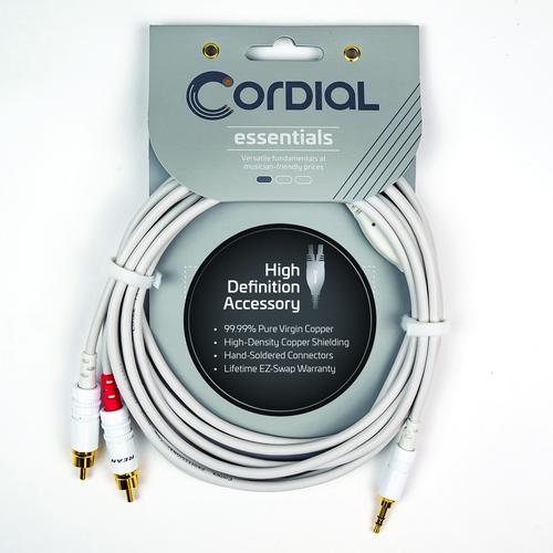 Y Adapter (White) - Long - 1/8 inch. Stereo TRS - L/R RCA Plugs, 5'