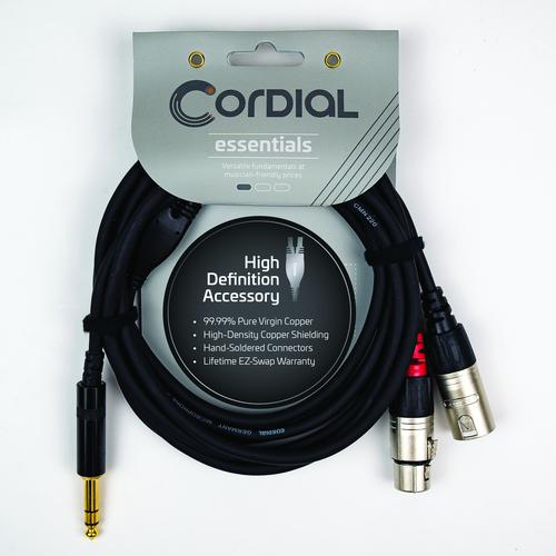 Y Adapter (Black) - 1/4 inch. Stereo TRS - L/R XLRF Plugs, 10'