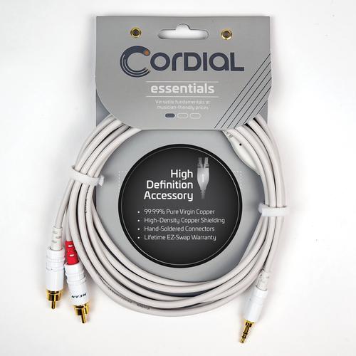 Y Adapter (White) - Long - 1/8 inch. Stereo TRS - L/R RCA Plugs, 10'