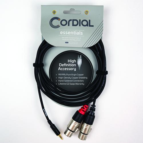Y Adapter (Black) - 1/8 inch. Stereo TRS - L/R XLRF Plugs, 10'