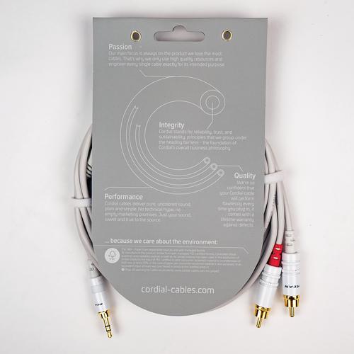 Y Adapter (White) - Long - 1/8 inch. Stereo TRS - L/R RCA Plugs, 20'